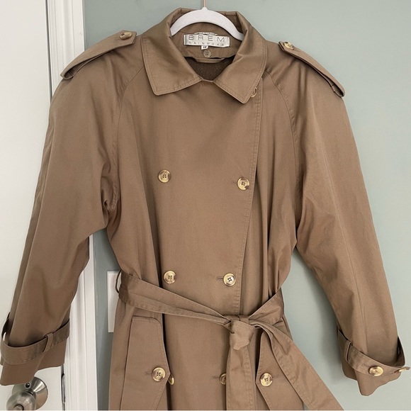 Vintage Brem Rainwear Classic Tan Lined Double Breasted Trench Coat Tie - Picture 3 of 16